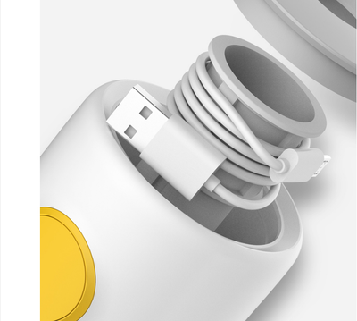 White and clear mini USB ultrasonic mist aroma essential oil diffuser with a yellow power button and gray top. - Image 5