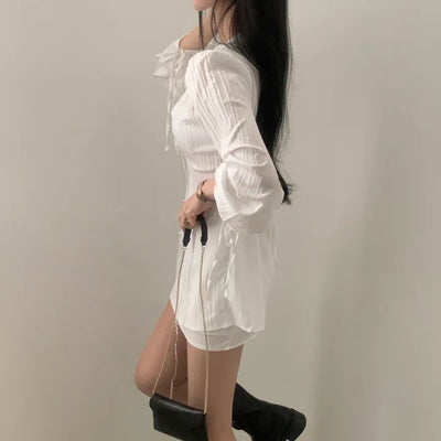 Conjunto Elegante de Diseño Francés: Blusa Ajustada con Protección Solar y Falda Esbeltecedora - Image 9