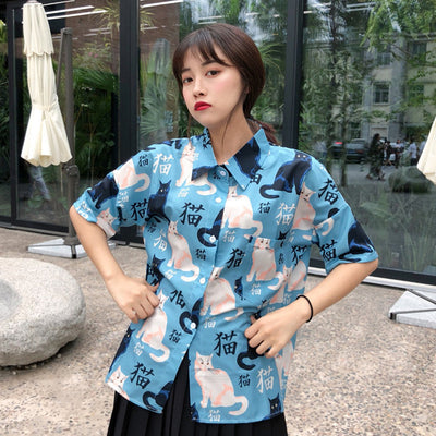 Playera Estilo Harajuku con Estampado de Gatos - Image 5