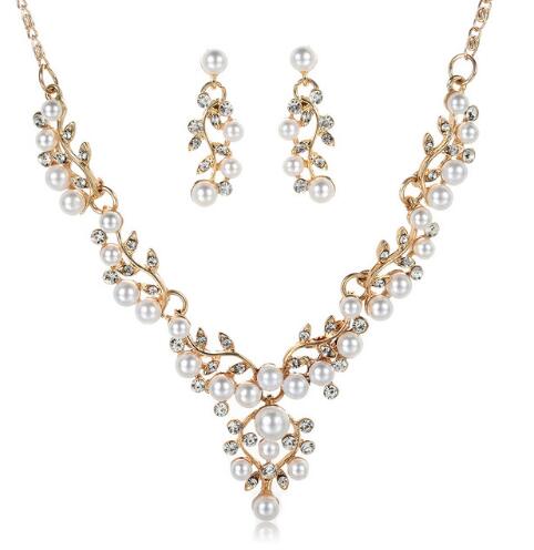 Conjunto de Joyas para Boda con Collar Declarativo de Perla Simulada y Aretes Flor