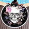 Toalla Redonda de Playa Calavera Mexicana con Borlas Florales y Tapiz Yoga 150cm
