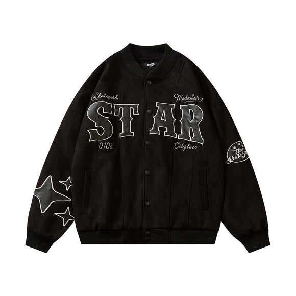 Chamarra Suede Oversize Estilo Universitario para Mujer