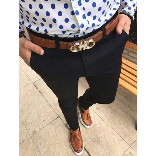 Pantalones casuales ajustados de color liso para hombre - Image 2