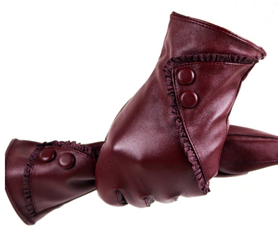 Guantes de Cuero PU para Mujer con Encaje y Botones - Image 4