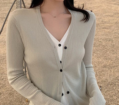 Cardigan Tejido Falsa Dos Piezas Mujer Cuello V Manga Larga - Image 28