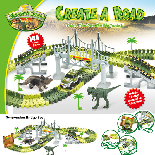 Auto de Dinosaurio Eléctrico con Pista Armable - Juguete Educativo de Doble Capa