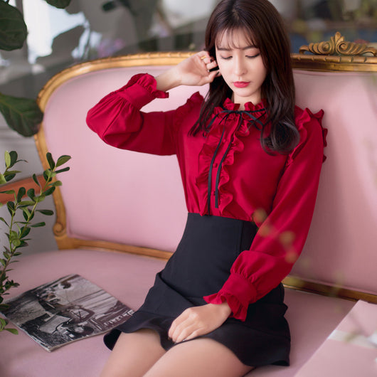 Blusa de Gasa Manga Larga Roja - Image 4