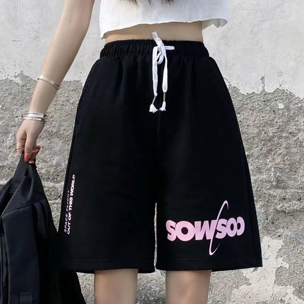 Shorts Deportivos Cintura Alta Sueltos Negros para Mujer - Efecto Adelgazante
