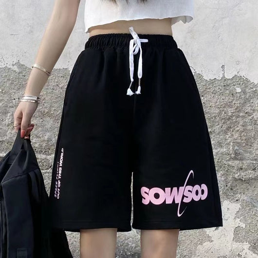 Shorts Deportivos Cintura Alta Sueltos Negros para Mujer - Efecto Adelgazante