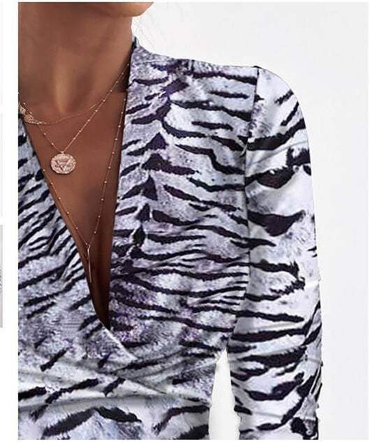 Blusa Estampado Leopardo Manga Larga Escote V para Mujer - Image 18