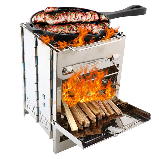 Estufa Portátil de Leña para Camping - Plegable y Resistente al Viento