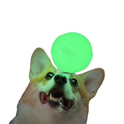 Three glowing green luminous rubber toy balls for dogs in small, medium, and large sizes, recommended for different dog breeds. - Image 5
