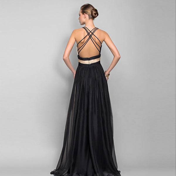 Vestido Largo Elegante Escote V Espalda Descubierta - Diseño Europeo