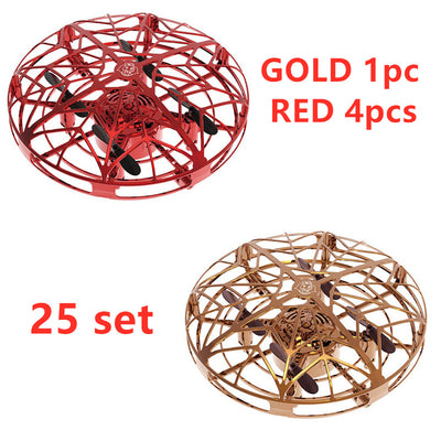 Gold mini UFO drone with a spherical protective cage and black propellers, sold as a 3-piece set. - Image 29