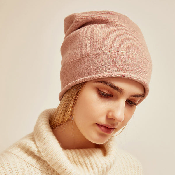 Gorro de Cachemira Tejido para Mujer - Beanie Elegante sin Fleco