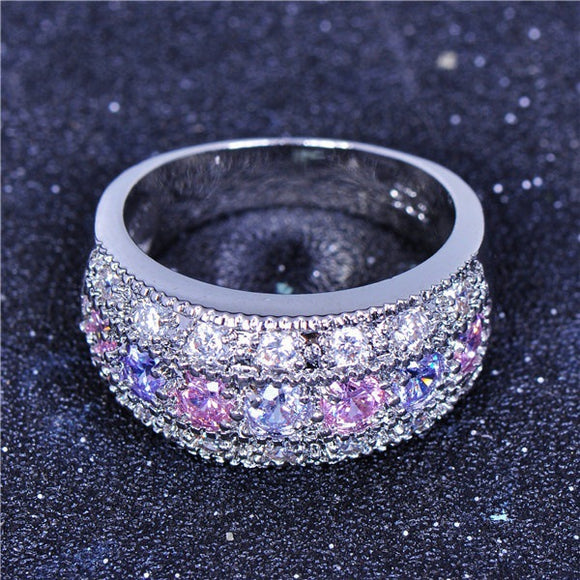 Anillo de Circonia Rosa con Incrustaciones de Diamante y Amatista - Diseño Europa y América