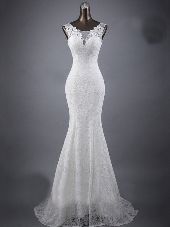 Vestido de Novia Slim Encaje Delicado con Detalle de Cola Doble