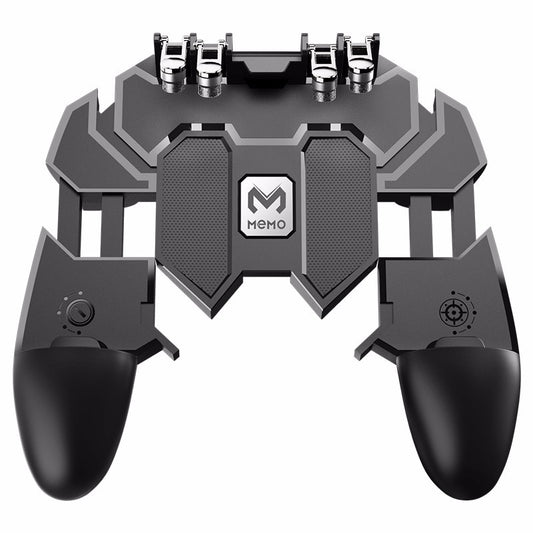 Black AK66 mobile gaming controller with four silver triggers and ergonomic grips for six-finger gameplay.