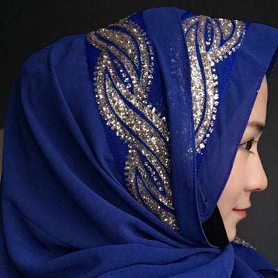 Hijab Chiffon Largo con Detalles Dorados - Image 9