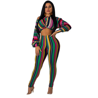 Conjunto de Dos Piezas: Top Largo a Rayas y Leggings Ajustados - Image 4