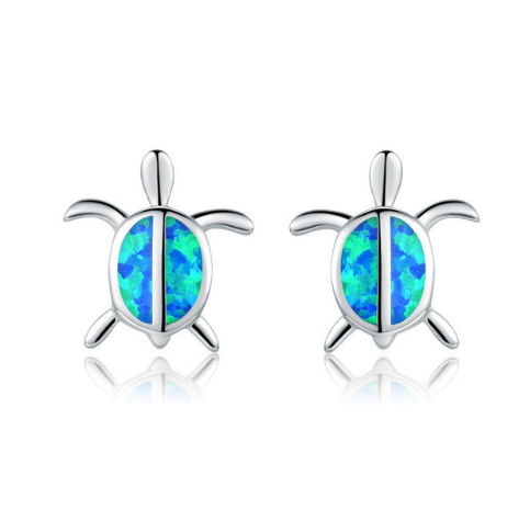 Collar colgante tortuga marina con ópalo azul y plata laminada para mujer - Image 22