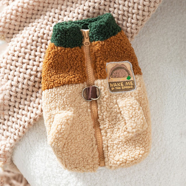 Abrigo Fleece para Perro con Diseño Bloques de Color y Anillo para Correa