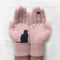Guantes Tejidos con Estampado de Gatos y Pájaros