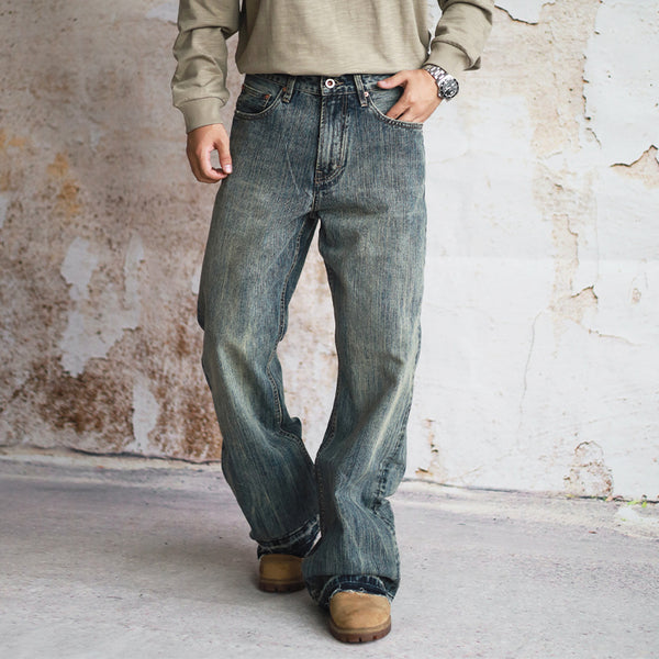 Jeans Rectos Sueltos con Micro Acampanada para Hombre