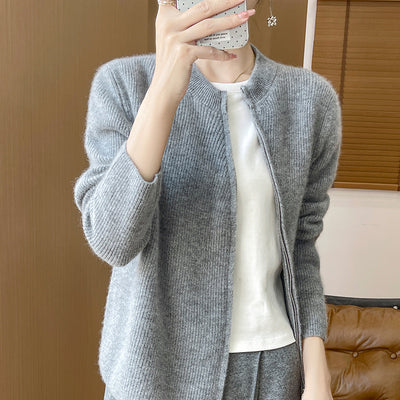Cardigan Tejido Mujer Cuello Redondo Cremallera Oblicua Ajustado - Image 4