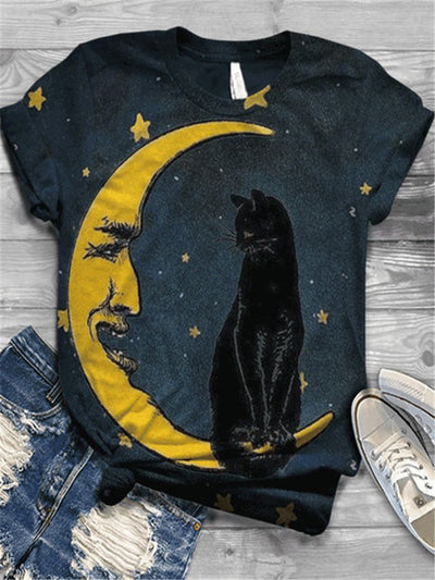 Playera Gato Luna Cuello Redondo Manga Corta Cómoda - Image 6