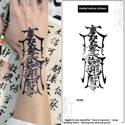 Tatuaje Temporal de Hierbas Medicinales con Símbolos Rúnicos