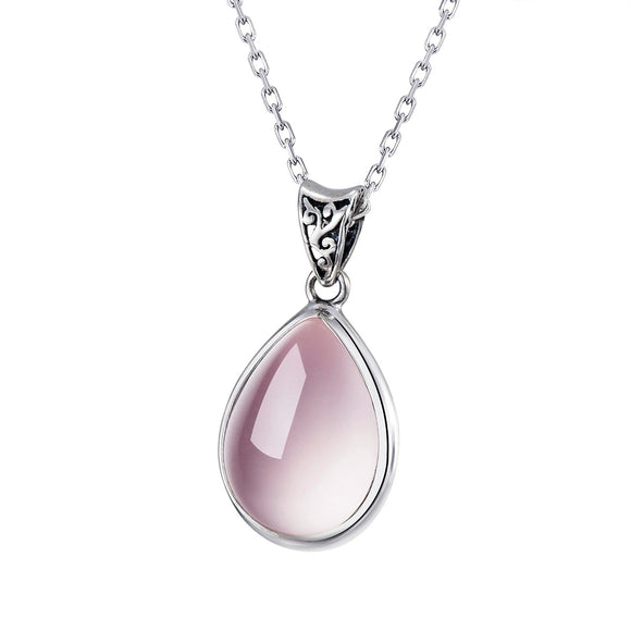 Collar Clavícula Plata 925 con Cuarzo Rosa Gota Brillante