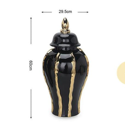 Jarrón Decorativo Templo en Cerámica con Patrón Oro Negro - Image 6