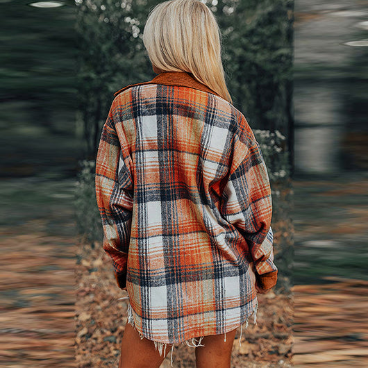 Chaqueta Camisera Patchwork de Pana para Mujer - Otoño e Invierno - Image 4