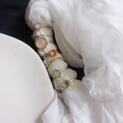 Anillo Vintage con Cristal de Gema Redondo Chapado en Oro - Image 8