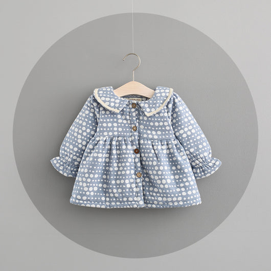 Vestido Infantil Otoño Invierno Princesa Coreana con Lunares y Cashmira - Image 6