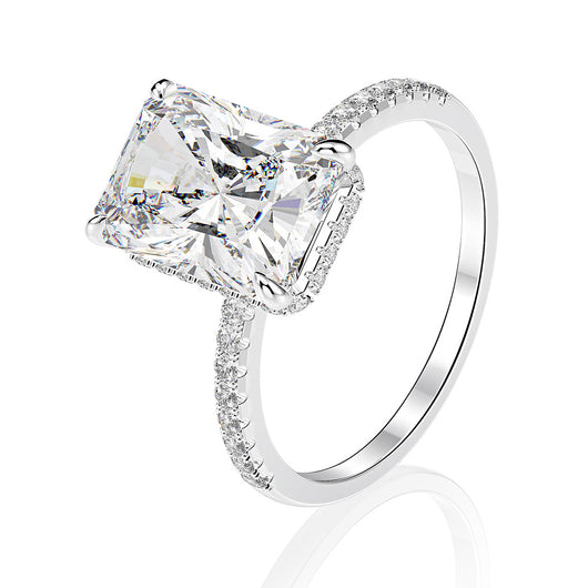 Anillo de Esmeralda Rectangular Tallado con Flor y Punta Redonda - Image 2