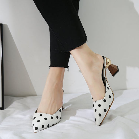 Pantuflas Mujer Tacón Grueso Punta Cuadrada Lunares con Hebilla - Image 15