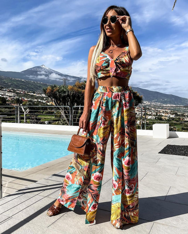 Conjunto Elegante: Blusa Estampada con Pantalón Ancho - Image 3