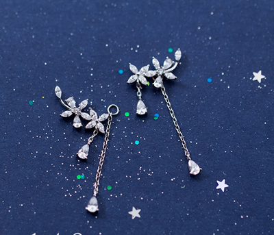 Aretes de Plata Esterlina con Circonita y Flor Flecos - Image 4