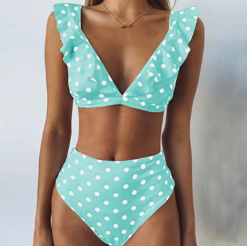 Traje de Baño de Cintura Alta con Borde Floral y Puntos para Mujer - Image 4