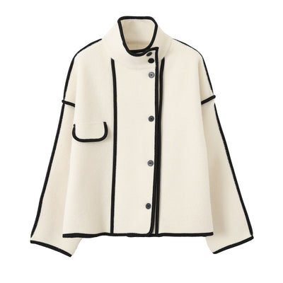 Abrigo Cropped con Cuello Alto y Ribete Contrastante - Image 12