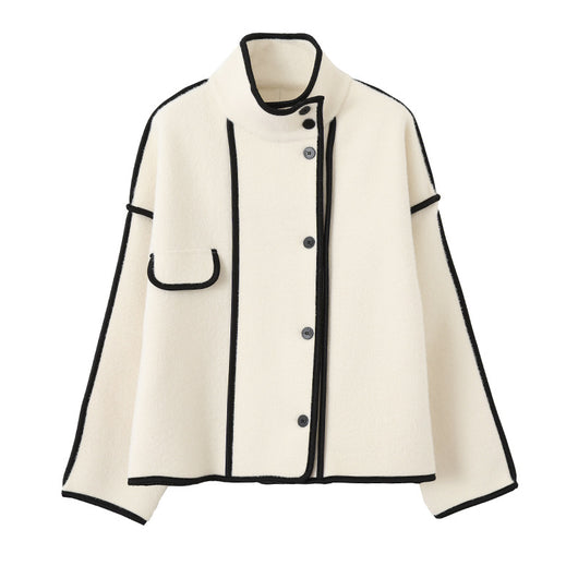 Abrigo Cropped con Cuello Alto y Ribete Contrastante - Image 12