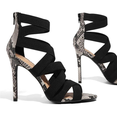 Sandalias de Tacón Fino con Tiras Cruzadas y Patrón Serpiente - Image 3