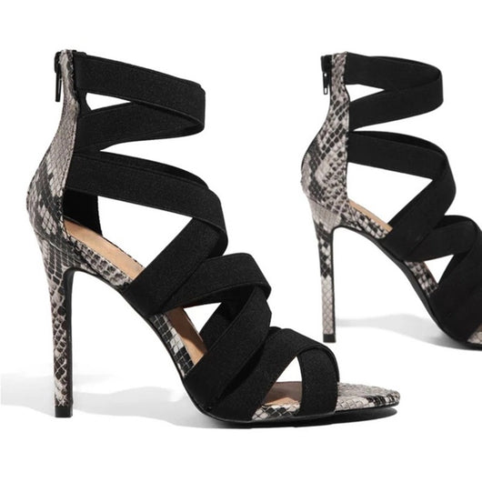 Sandalias de Tacón Fino con Tiras Cruzadas y Patrón Serpiente - Image 3