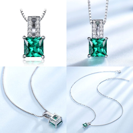 Collar Rectangular de Esmeralda Verde Nano en Plata 925 - Image 2