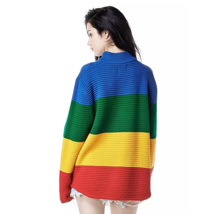Suéter Tejido Arcoíris Degradado de Cuello Alto para Mujer - Image 4