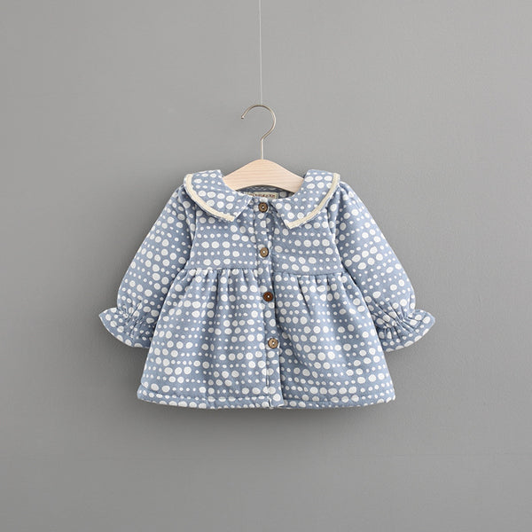 Vestido Infantil Otoño Invierno Princesa Coreana con Lunares y Cashmira