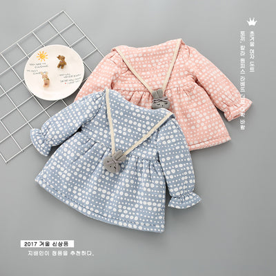 Vestido Infantil Otoño Invierno Princesa Coreana con Lunares y Cashmira - Image 3