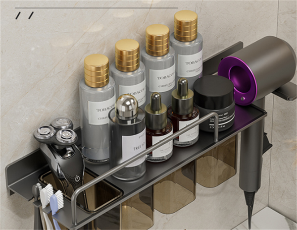 Organizador de Baño Mural 2 en 1 - Soporte para Secador y Cepillo de Dientes